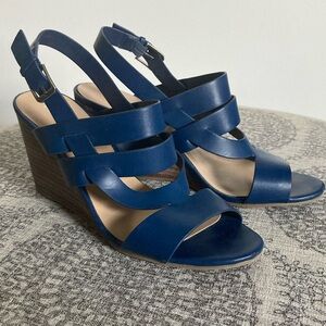 Navy Blue Strappy Wedges